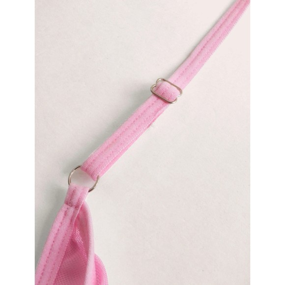 Medium Pink ROMWE Sweetness Solid Mesh Lingerie Set - Picture 6 of 6